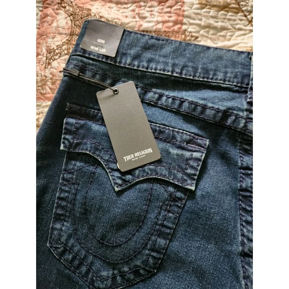 True Religion Mens GENO Flap Big T Blue Jeans Pant Relaxed Slim World Tour 38×32